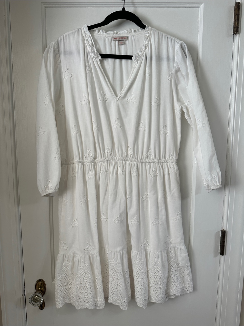 Knox Rose White Eyelet Ruffle Hem Mini Dress